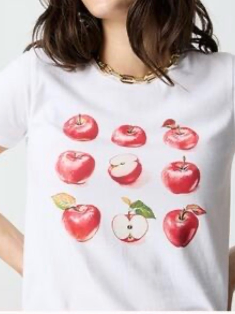 J. Crew White Tee with Red Apple Grid